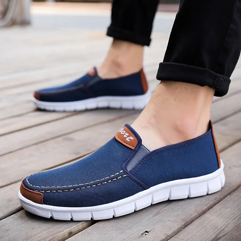 Mocassins plats en toile pour hommes, chaussures de loisirs en tissu bleu, décontractées, été 2019