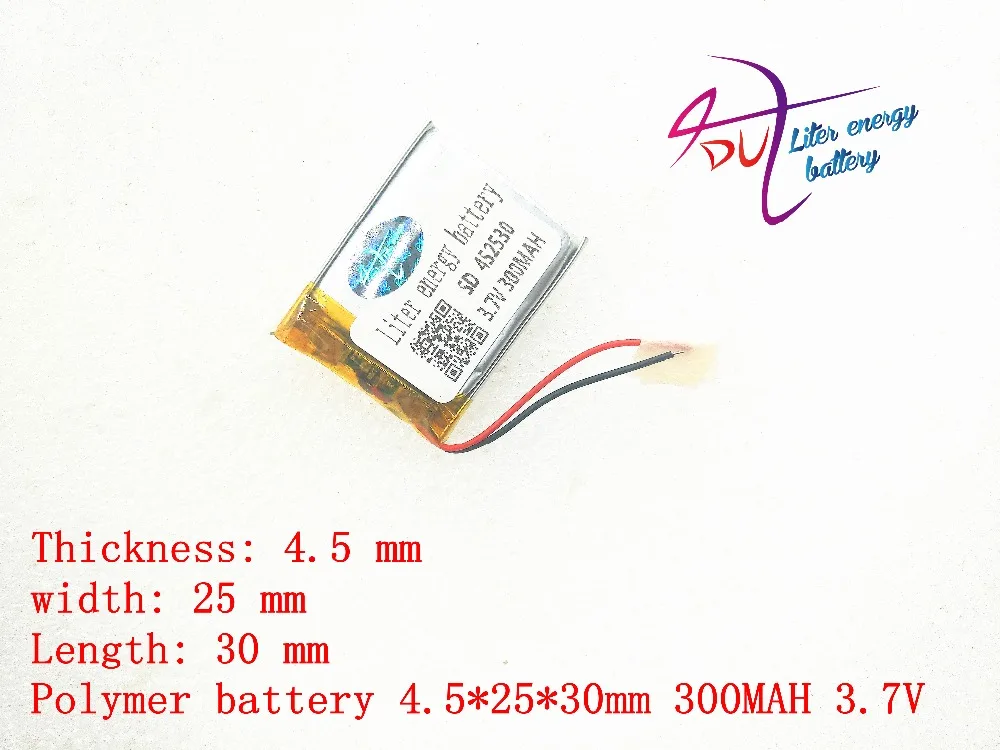 3.7v lithium polymer battery 452530 300MAH MP3 MP4 Bluetooth battery clip with protection board