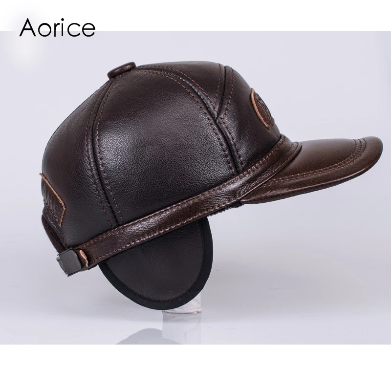 Aorice Men Genuine Leather Cowskin Adult Adjustable Hats Solid Color Brown Gorras Dad Fashion Caps HL062