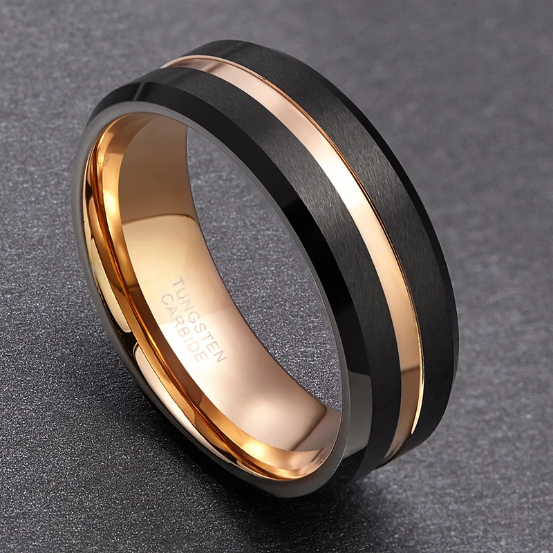 TIGRADE 8mm Men Black Tungsten Carbide Ring Thin Blue Line Wedding Band Vintage Men Jewelry Anime Anel Masculino Aneis Size 6-15