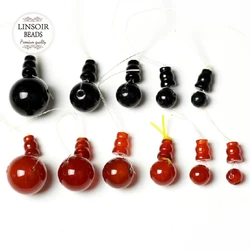 2 Sets/lot Stone Beads Natural Black Red 3Hole Guru Beads 6 8 10mm Buddha Head Spacer End Beads For Bracelet Jewelry Finding