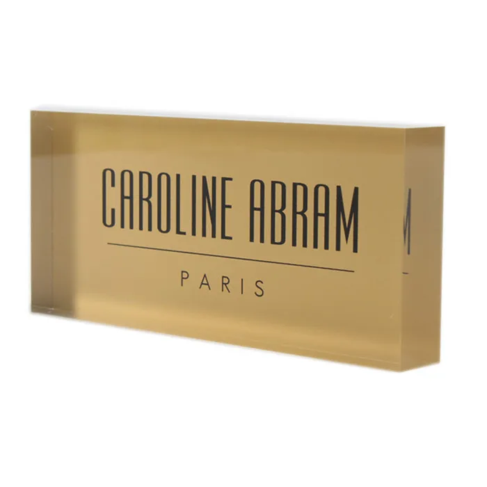 Custom Clear Acrylic Brand Block Gold Background With Silk Print Logo, Acrylic Block Wholesale