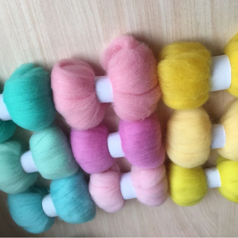 DIY 9colors wool fiber, roving fiber, felt wool wet felting,fiber felting ,needle felt fibre,wool fiber for felting,needle felt