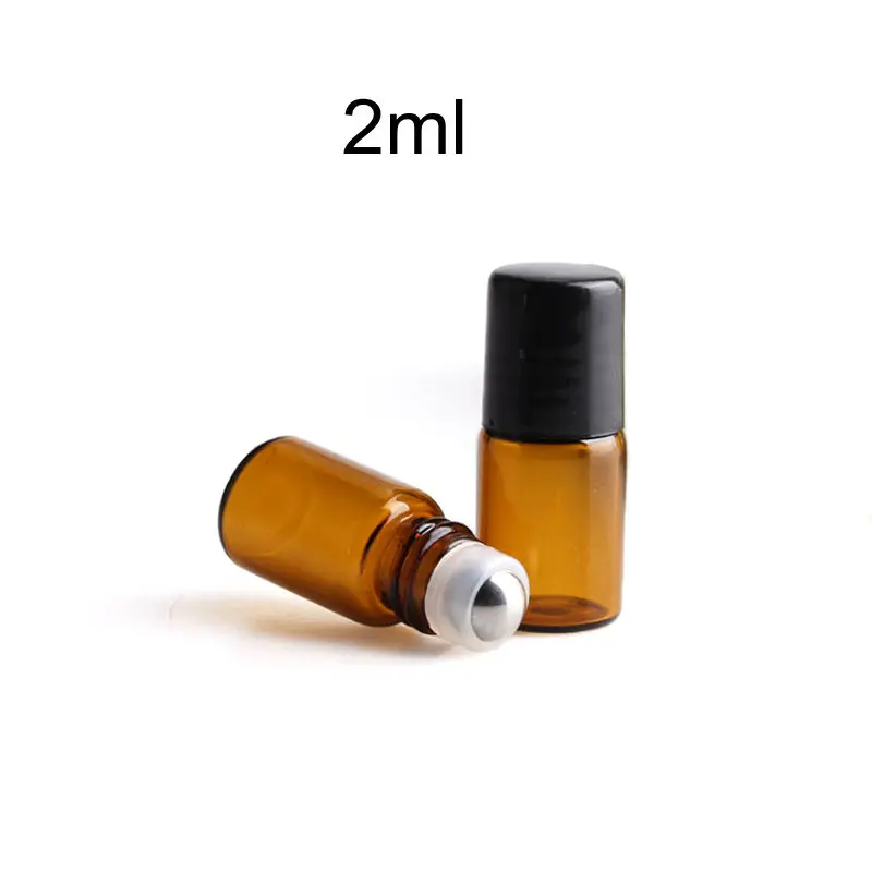 600Pcs/Lot 2ml Glass Roller Bottle Amber Glass Roll-On Fragrance Perfume Bottles Stainless Steel Ball Essence Roll On Bottle