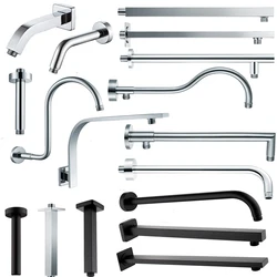 Chrome or Matte Black Wall Mounted Shower Arm Bathroom Shower Head Bracket Bar G1/2 Shower Head Fixed Pipe Shower Head Holder