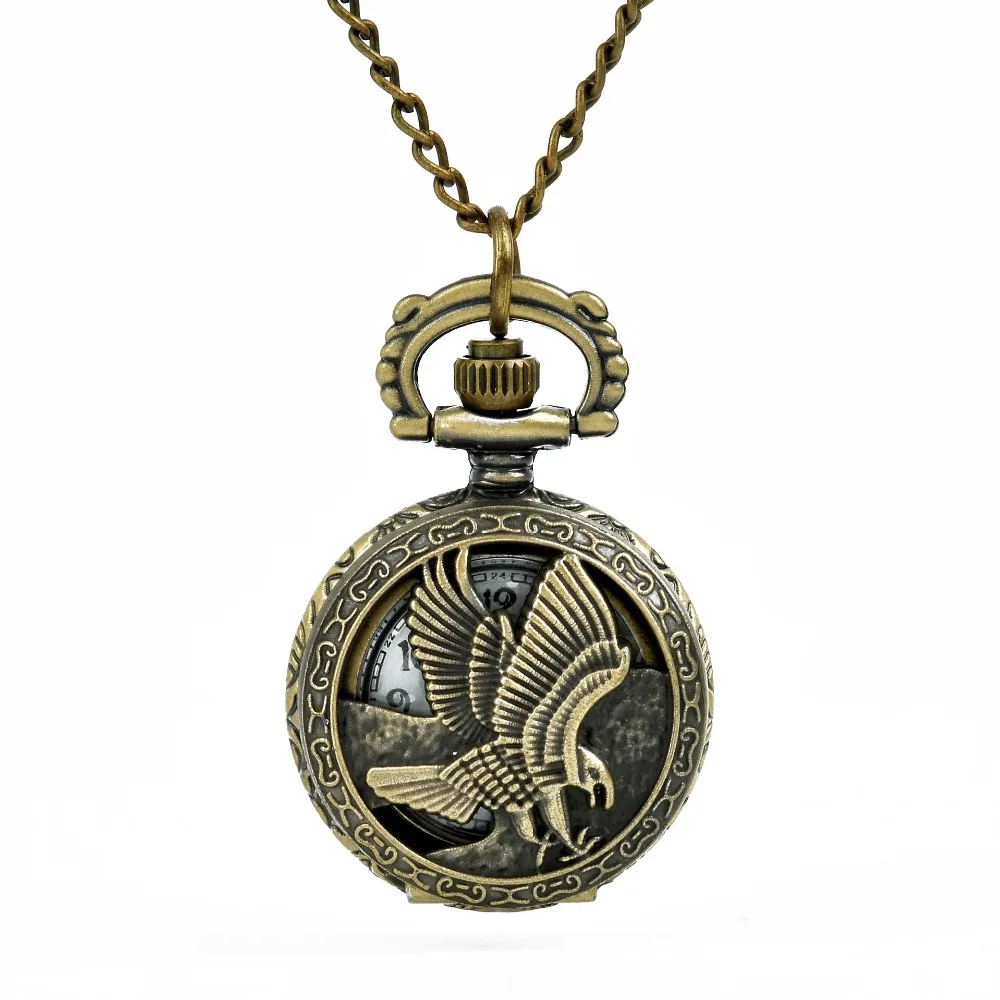 6102    Antique Eagle Wings Shiying Design Bronze Pocket Watch Necklace