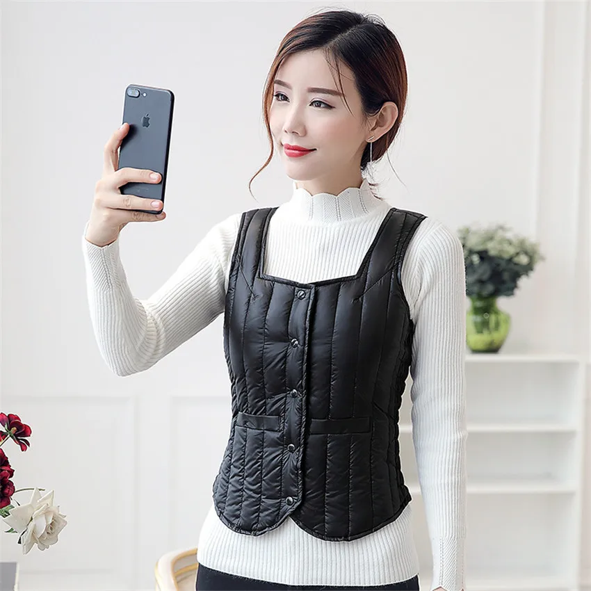 New Ultra Light Down Vest Coat Women Autumn Winter White Duck Down Vests Jacket Female Waistcoat Short Sleevelss Outwear AB635