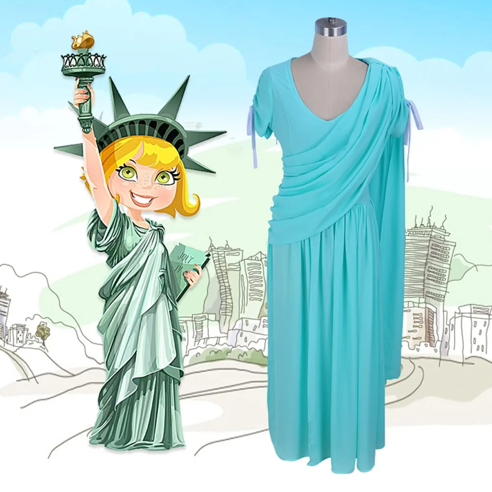 

Plus size women Summer dress Statue Of Liberty goddess cosplay costume sexy Chiffon Evening party dresses Halloween Costume