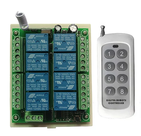 

DC 12V 24V 8 CH Channels 8CH RF Wireless Remote Control Switch Remote Control System receiver transmitter 8CH Relay 315/433 MHz