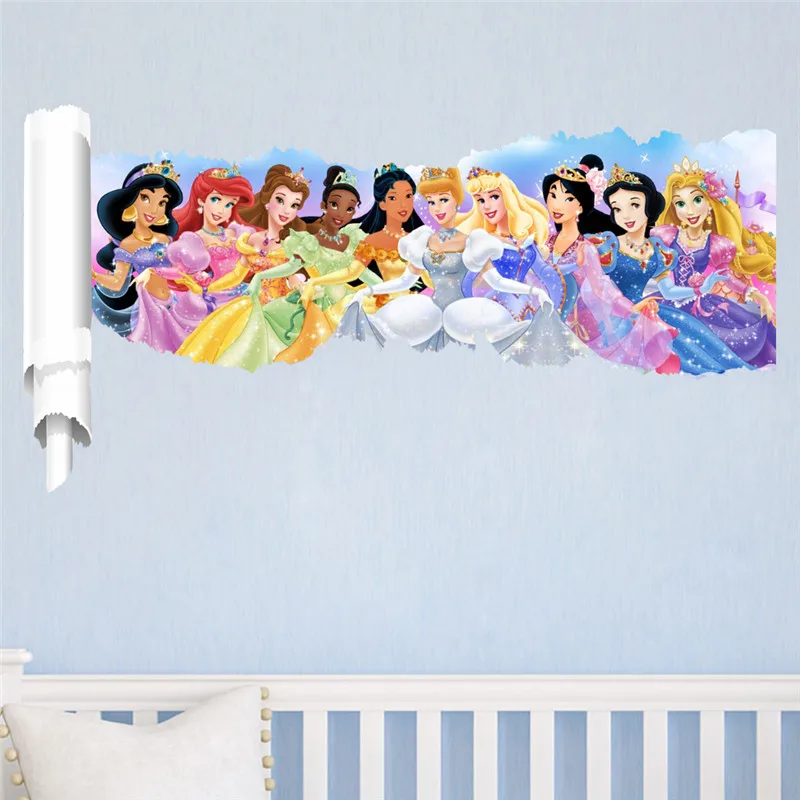 Cartoon Princess Girl Wall Stickers For Kids Rooms PVC Children Wall Decals 3d Kids Bedroom Living Room Decor Children Gift