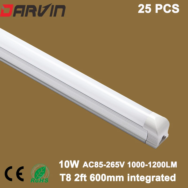 2ft T8 Led Tube Lighting Integrated T8 600mm Led Lamp With Clear Cover and Milky Cover Fluorescent Tube Light smd2835 25 Pcs/Lot