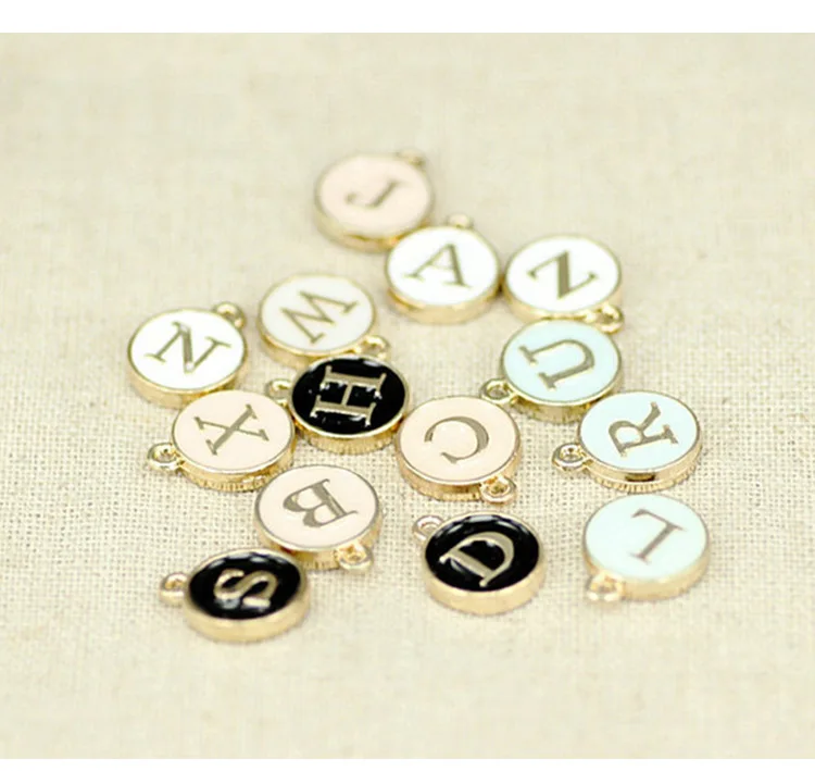 

26pcs 12*15mm Round METAL gold enamel alphabet charms fashion color capital letter beads initial pendants alloy jewelry making