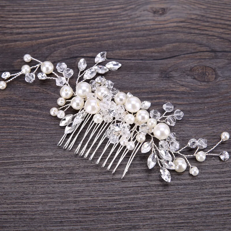 KMVEXO 2018 New European Design Leaves Wedding Hair Accessories Pearl Crystal Flower Bridal Hair Comb Wedding Hair Jewelry Gift