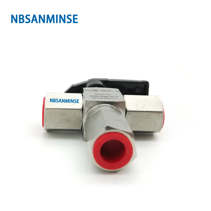 NBSANMINSE BV3W - OD / F Three way Ball Valve Stainless Steel Valve 1/8 1/4 3/8 1/2 3000 Psi Air Water Stop Valve