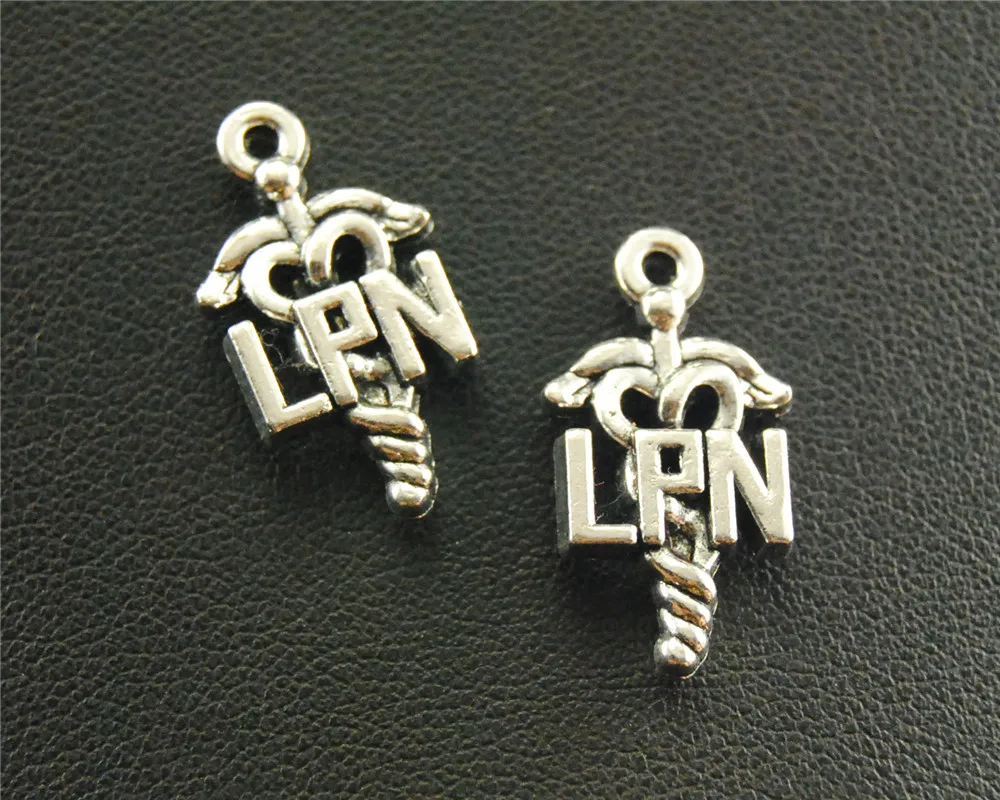 30pcs  Silver Color LPN Practical Nurse Medical Sign MA NP PA Charm DIY Necklace Bracelet Bangle Findings