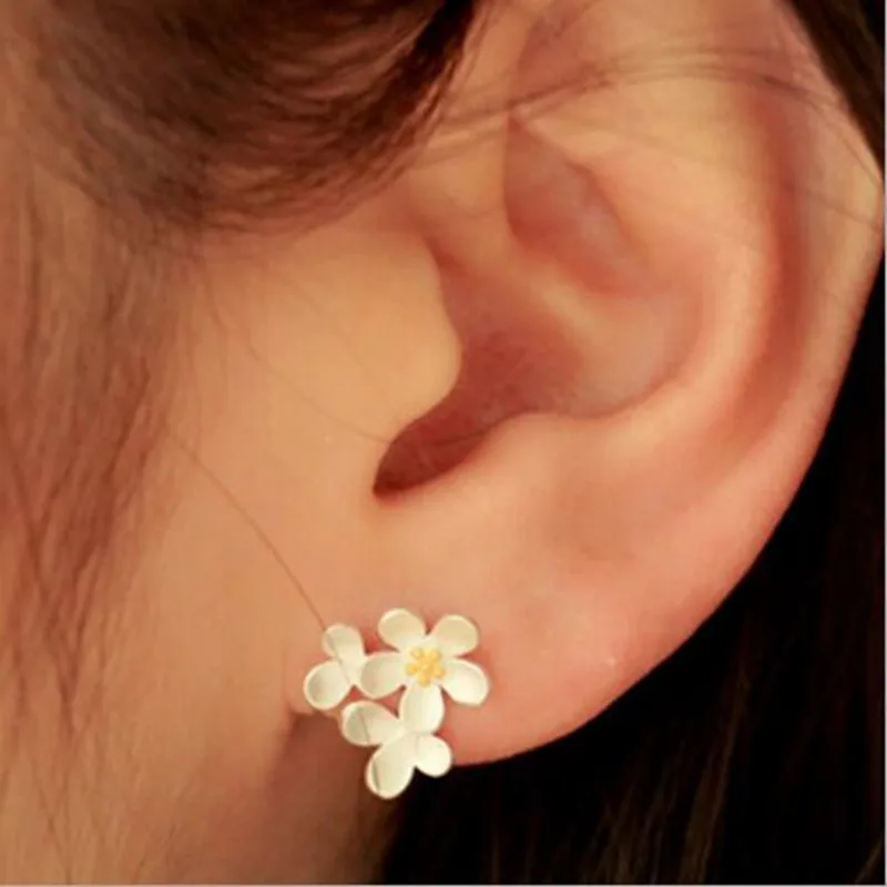 925 Sterling Silver Jewelry Korean Exquisite Fashion  Sweet Five Cherry Blossoms Earrings   E031