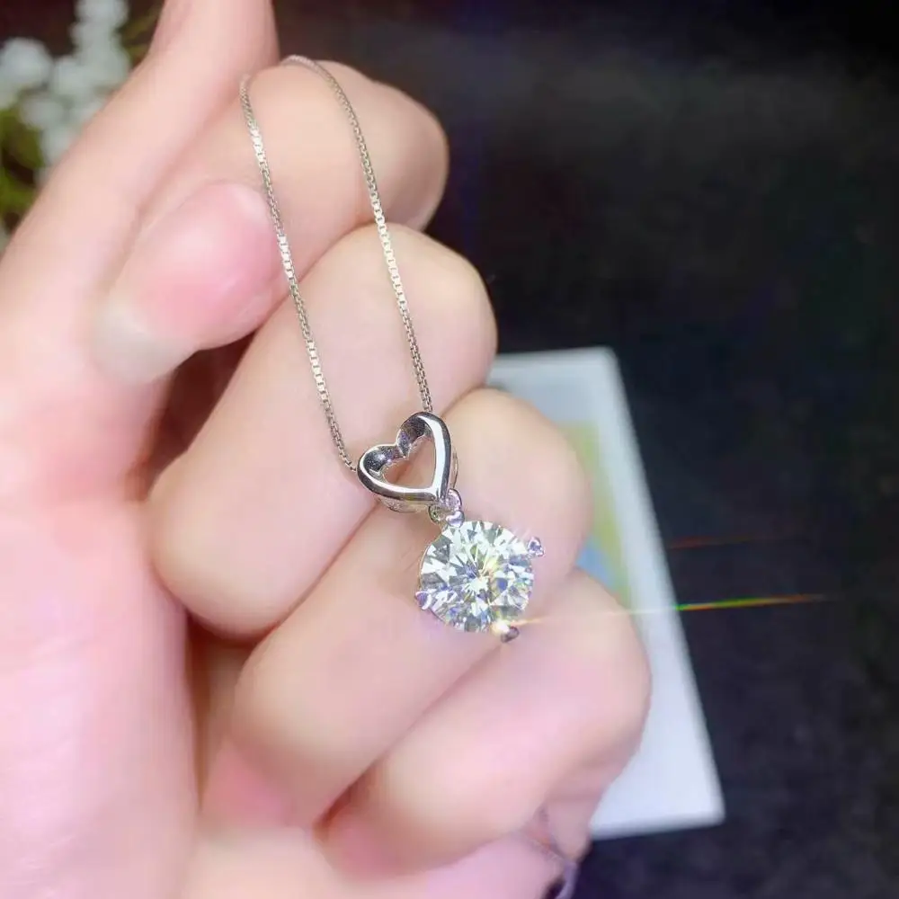 

big size heart style confession gift: crackling moissanite pendant for women necklace summer jewelry real 925 silver shiny gem