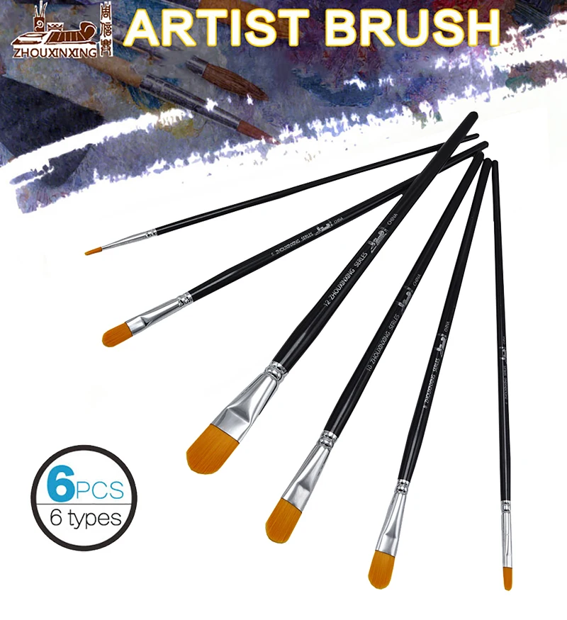 ZHOUXINXING 12pcs/set paint brush High quality nail shap orange nylon acrylic brush black long birch wood rod oil painting brush