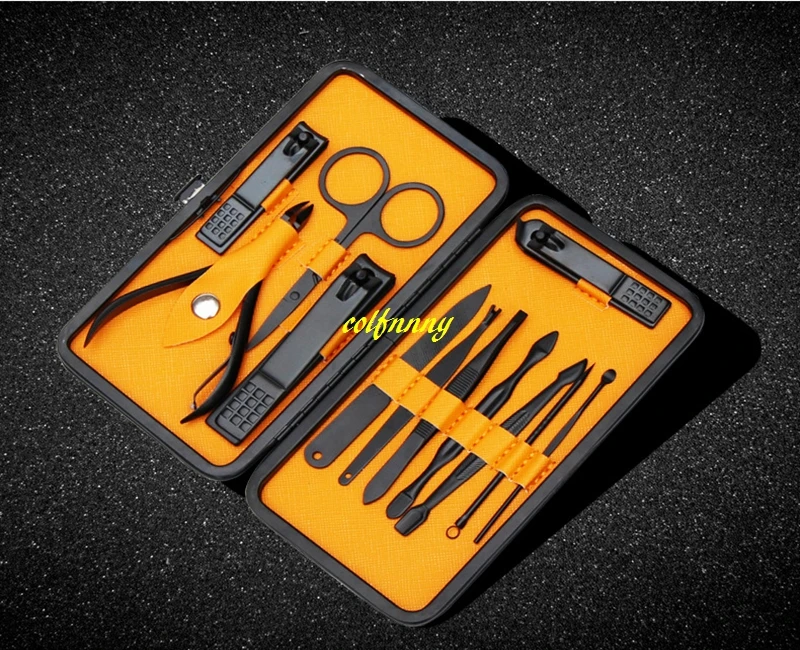 High Quality 12pcs Stainless Steel Nail Clipper Kit Black Manicure Plier Tweezer Scissor Ear Pick Set Professional Grooming Kit