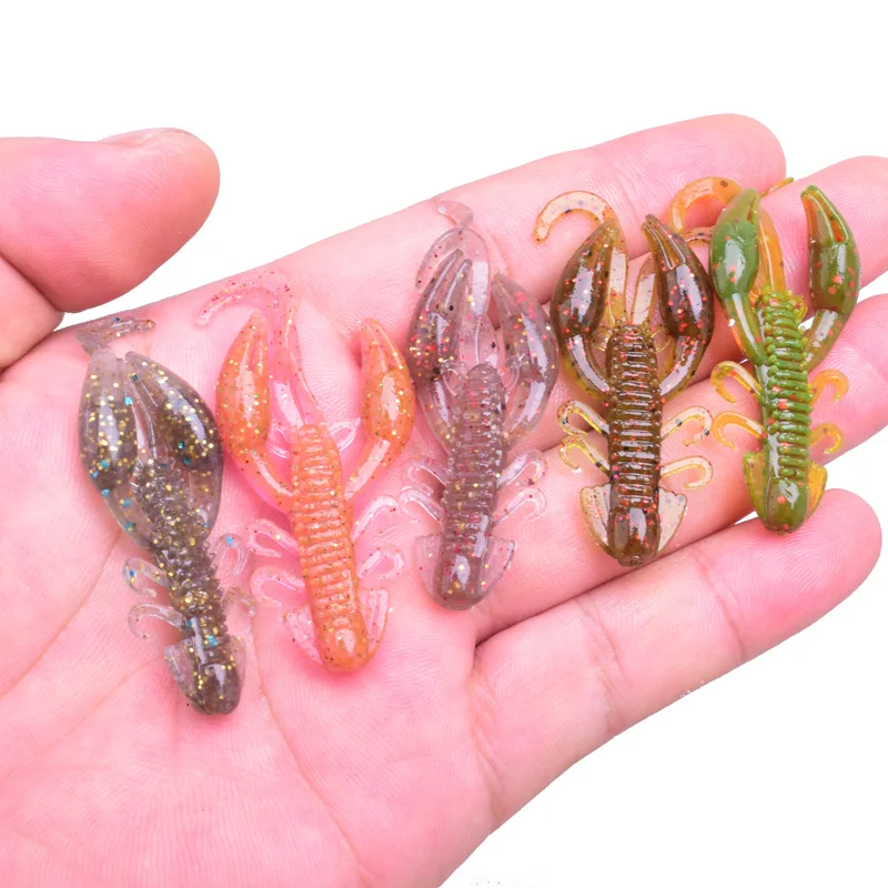 Cebo suave de gusano de olor de Camarón, aparejos de lubina giratorios, Wobblers con sal de silicona, 5cm, 2g, 5 unidades por lote