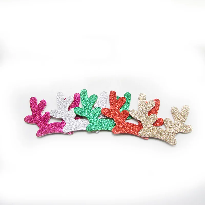 30pcs/lot 7.6*5.5cm Glitter Christmas antlers Padded Appliques For Craft Clothes Sewing Supplies DIY Hair Clip Accessories