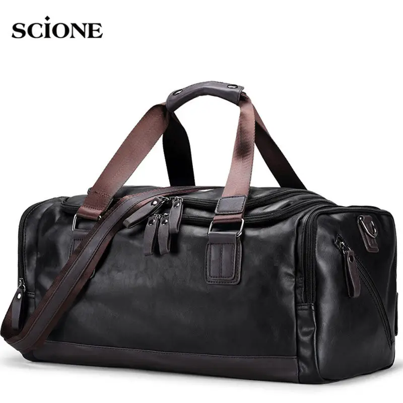 Men\'s PU Leather Gym Bag Sports Bags Duffel Travel Luggage Tote Handbag for Male Fitness Men Trip Carry ON Shoulder Bags XA109WA