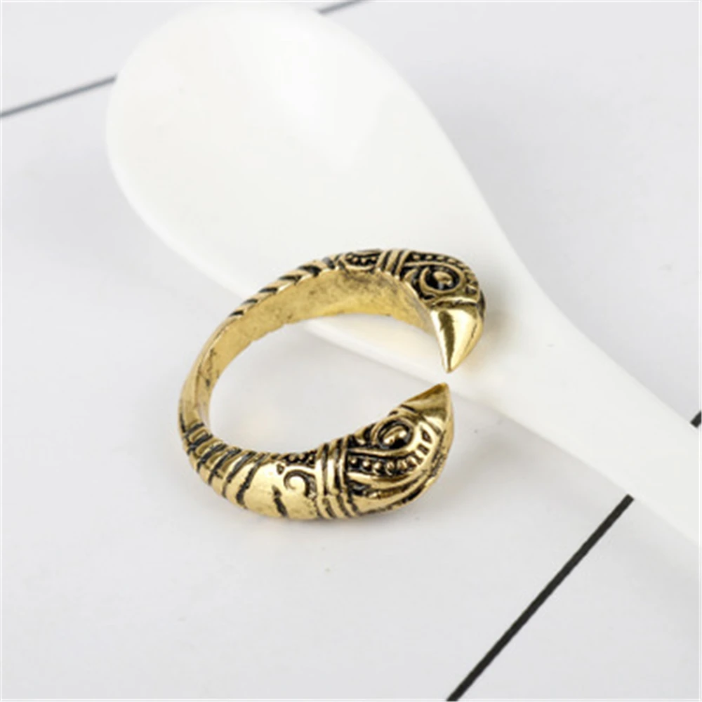 الرجعية فايكنغ المفتوحة الغراب رئيس الدائري للرجال الشرير قابل للتعديل التنين خواتم الاصبع نورس الرونية الشمال تاليسمان تميمة مجوهرات هدية #2