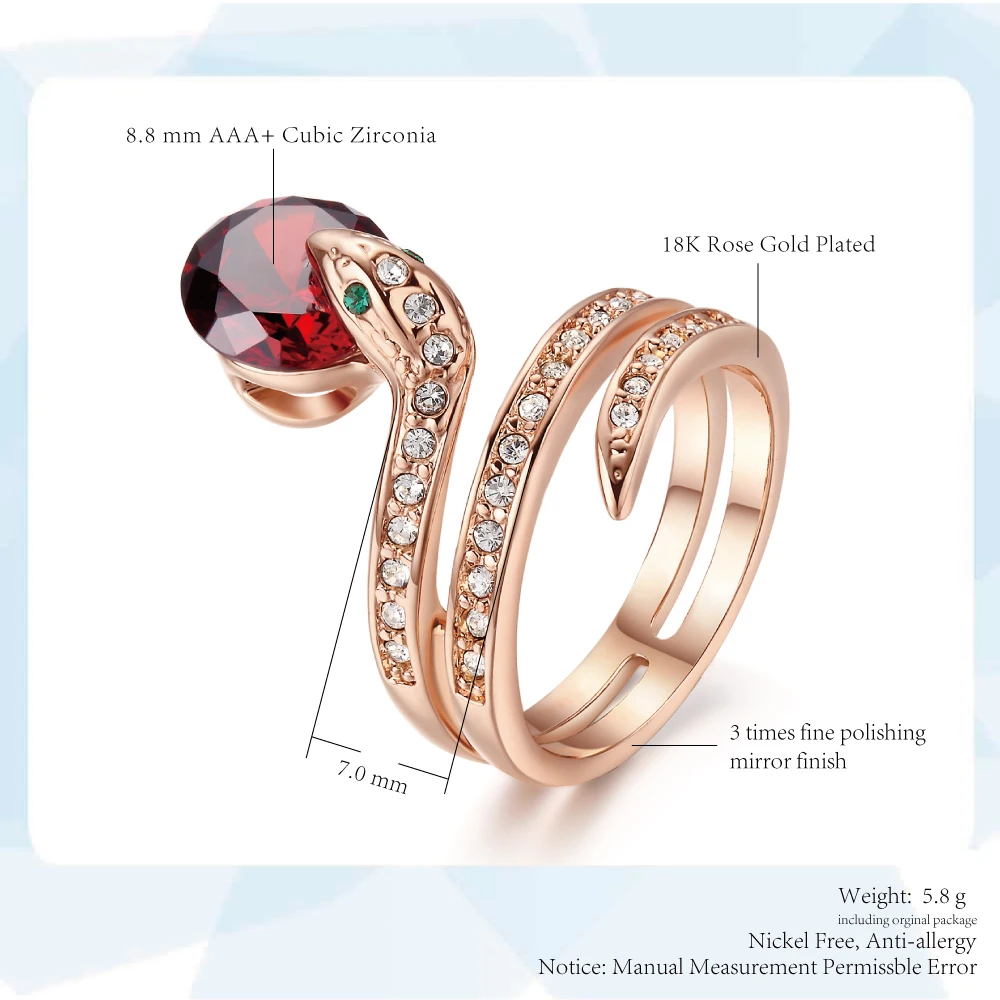 ZHOUYANG Top Quality ZYR150 Snake Show Bead Ring Rose Gold Color Austrian Crystals Full Sizes