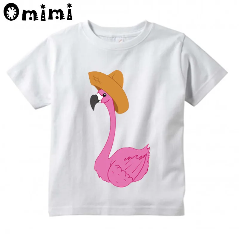 Children Cute Pink Flamingo Design T-shirts Boys/Girls Summer White T shirts Kid Clothing Toddler Short Sleeve Tops