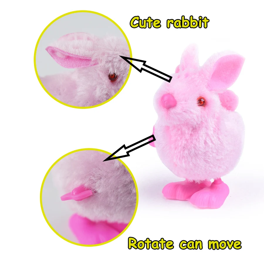 1Pcs Cute Plush Rabbit Wind Up Toy Random Color for Kids Baby Toys Cartoon Clockwork Jumping Walking Toy for Kids Children Gifts