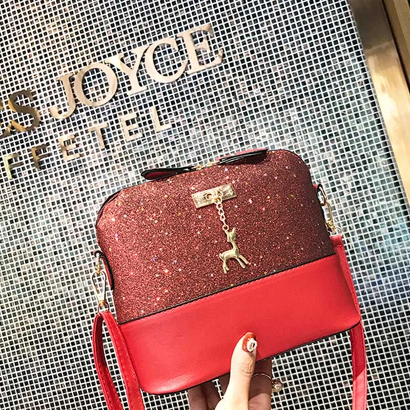 

Fashion Women Bag Ladies' PU Leather Handbag Zipper Shoulder Bag Sequins Deer Decor Casual Crossbody Bags Sac Bandouliere Femme