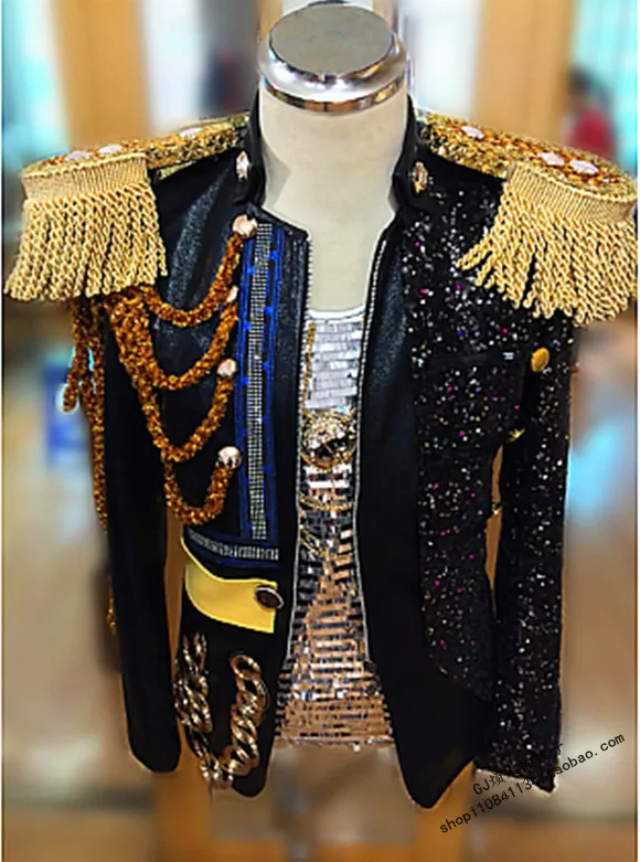 

High quality Royal Style Men's Slim Blazer Handmade Chain Epaulet Jacket Party Show Host Dress Stage Performance Coat