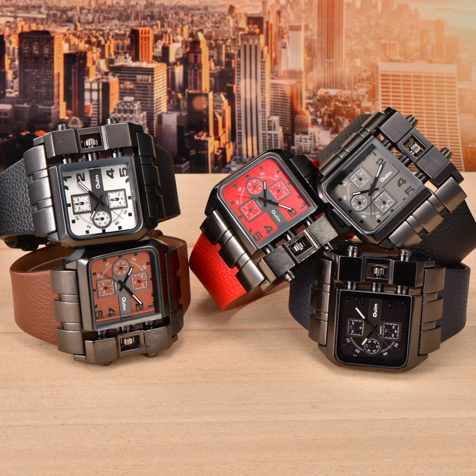 Oulm 3364 Fashion Casual Men Watch Big Size Square Face Wristwatch Male Clock Sport Unique Watches