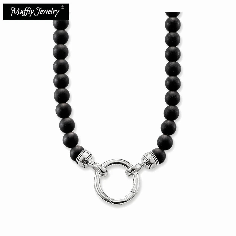 Beads Necklace Obsidian Pendant Carrier,Europe Trendy European Fashion Gift Jewelry in 925 Sterling Silver For Men Women
