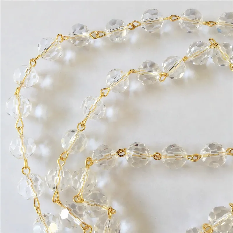 Wholesales 10 Meters Crystal Beads Chains 32 Faceted Round Beads With Gold Pin For Home Chandelier Lamp Lighting Wedding Strands