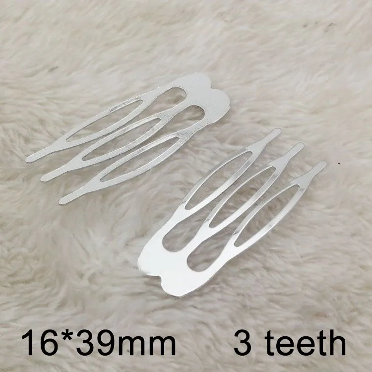 12 Pcs/Pack 3 Teeth Metal Hair Combs 16*39mm High Quality Glossy Plated None Nickle and Lead DIY Clip Women Headwear Accessories