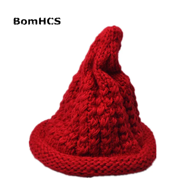 BomHCS Cute Cone-shaped Witch Beanie Winter Warm 100% Handmade Knitted Pointy Hat Women\'s Fashion