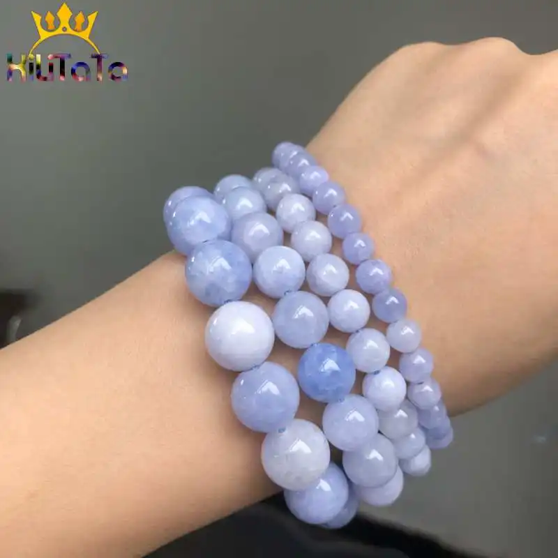 A+ Natural Angelite Stone Beads Round Blue Loose Spacer Beads For Jewelry Making DIY Bracelet Accessories 15\