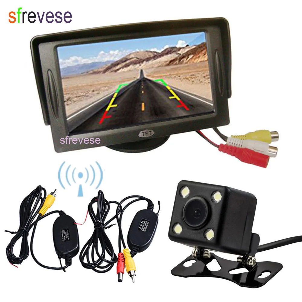 Wireless 4 LED Reverse Backup Camera 170 degree Car Rear View Kit + 4.3