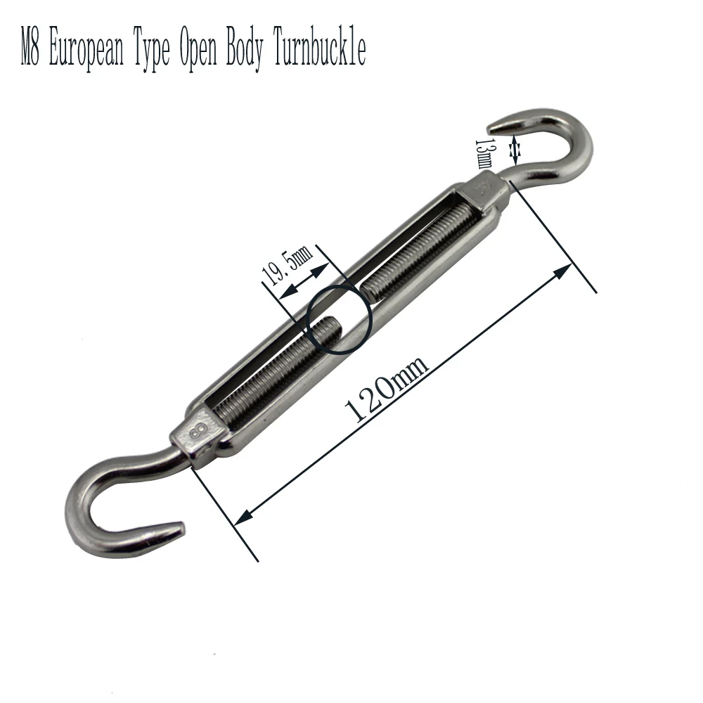 

Stainless Adjustable Hook-Hook Turnbuckle European Style Open Body Adjustable Wire Rope Tension M6 for Sun Shade Kits 4pcs