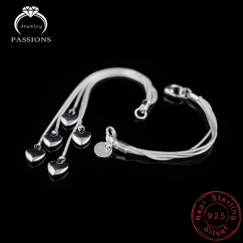New Arrival Fashion 925 Sterling Silver Bracelets Elegant Multilayer Love Heart Tassel Pendant Chain Bracelet For Women Jewelry