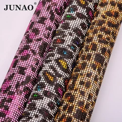 JUNAO 24*40cm Leopard samoprzylepne kryształki kryształowa siateczkowa tkanina Rhinestone tapicerka wstążka poprawka Strass aplikacje na wyroby jubilerskie