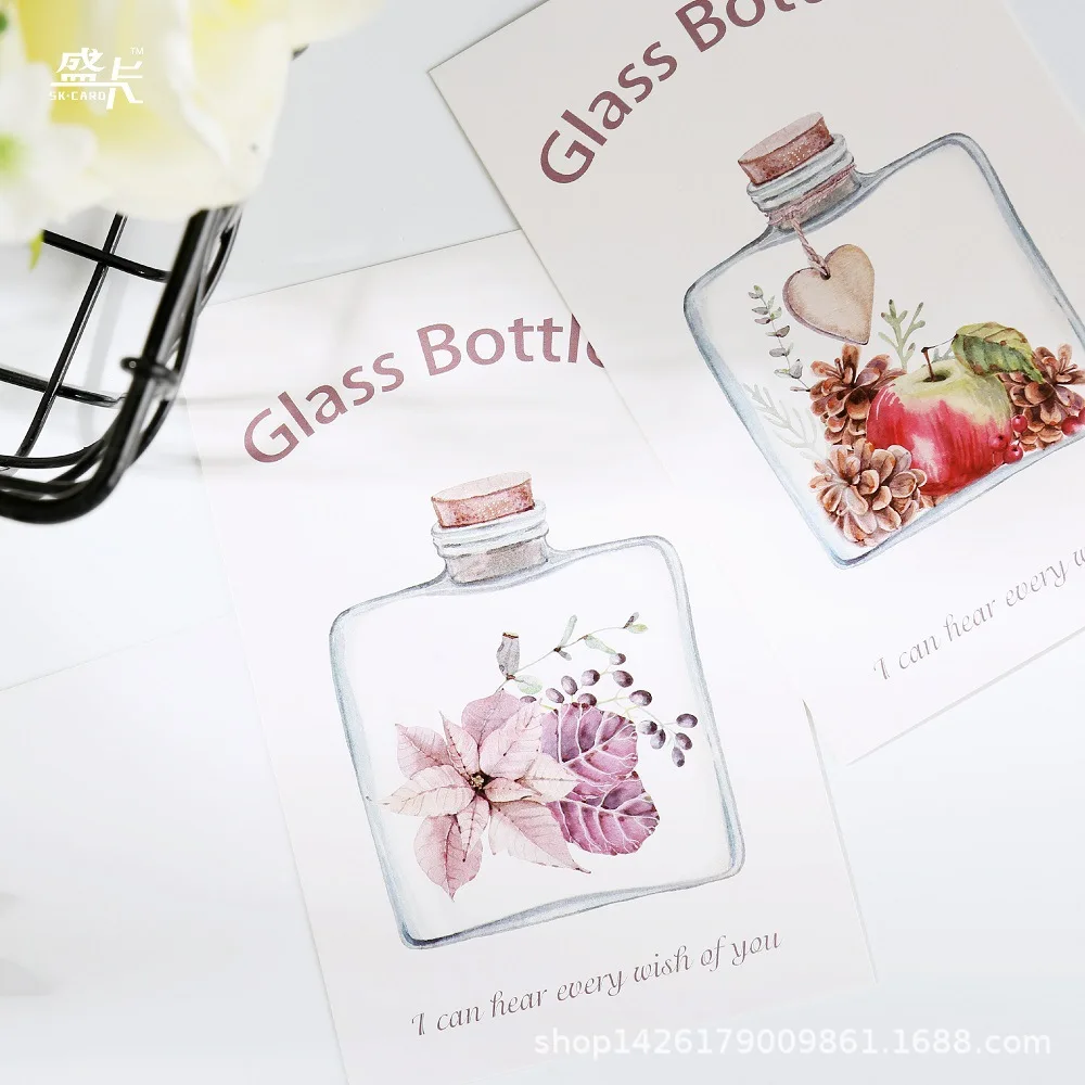 30 Pcs/LOT Creative Wishing Glass Bottle Postcard/Greeting Card/Wish Card/Christmas and New Year gifts