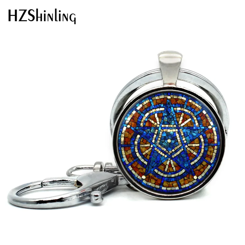 2018 New Arrival Star of David Mandala Keychain Glass Photo Jewelry Vintage Judaica Blessing Art Keyring Jewish Round Key chains