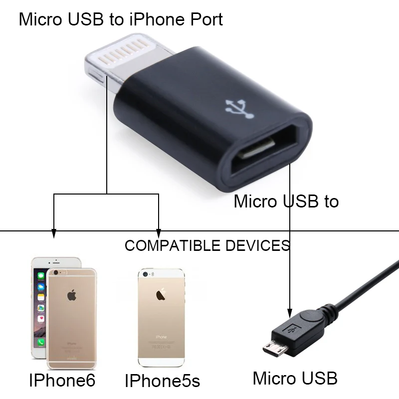 SR Micro USBอะแดปเตอร์ชายหญิงConverterสนับสนุนระบบIOSสายชาร์จข้อมูลสำหรับAppleสำหรับiPhone