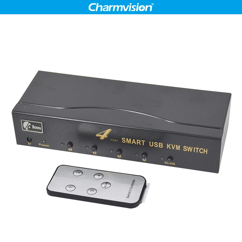 Charmvision UK401R 4 Ports PC hosts USB HUB KVM Switch Multi Computer USB2.0 HUB KVM Switcher with remote control Keyboard Mouse