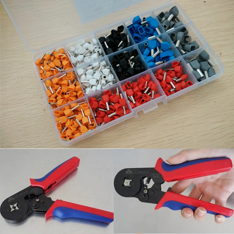 

520pcs Double Bootlace + Ferrule Crimper and Wire End Cord Terminals 0.25-6mm2 Terminal Crimping Tool Set / Kit