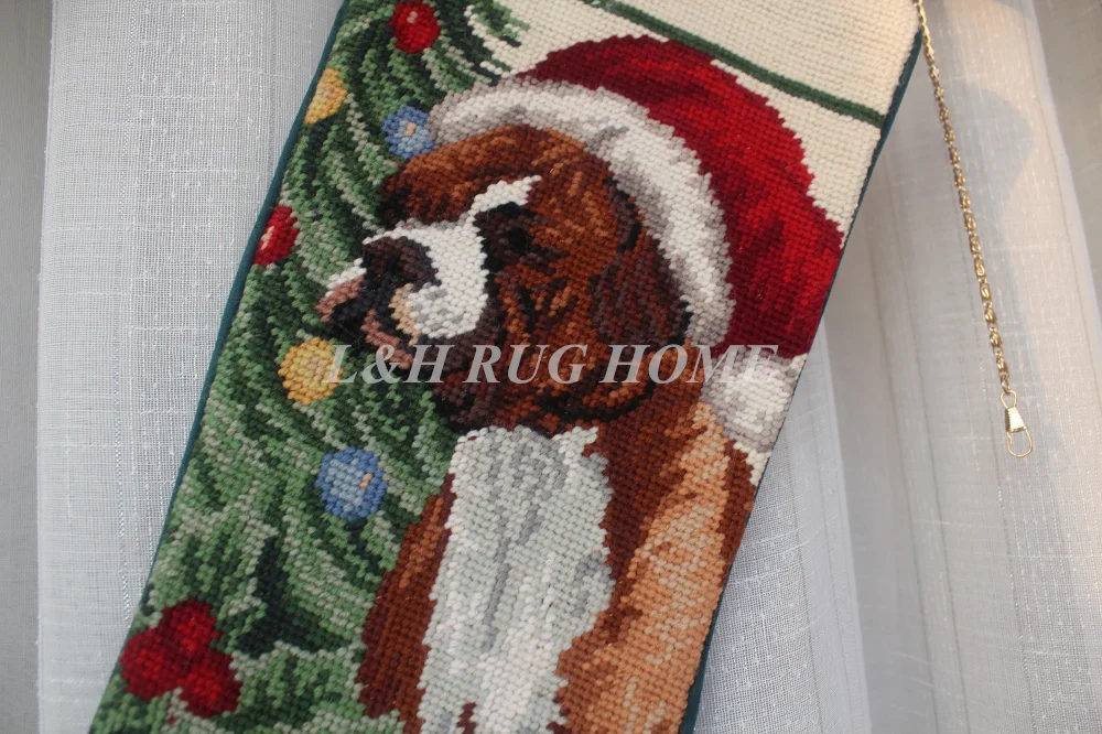 Free Shipping Wool Handmade Christmas Gift Sock Needlepoint Santa Claus socks for Presents Dogs Design  28X43CM