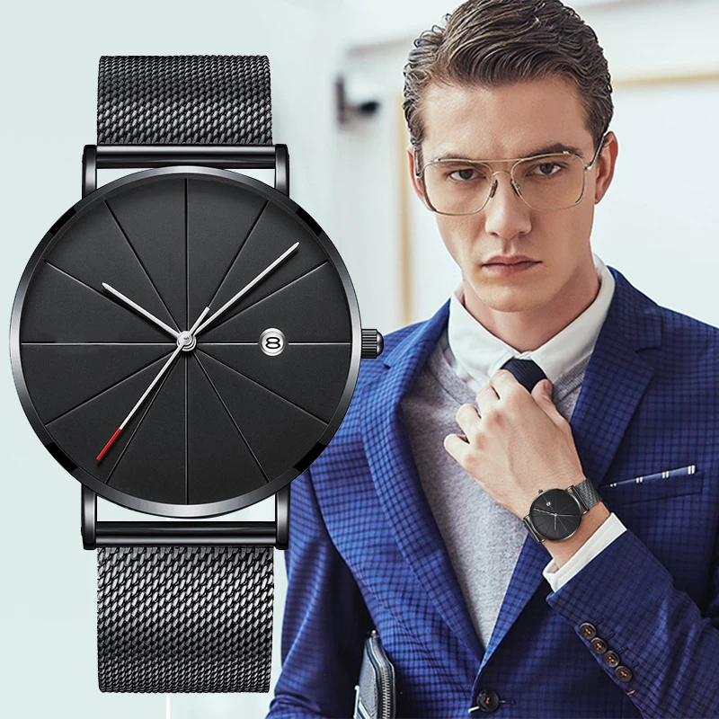 Luxury Men Watches Men Gold Watches Ultra Thin Mens Watches Stainless Steel Mesh Belt Quartz Watches Man Watches horloge mannen