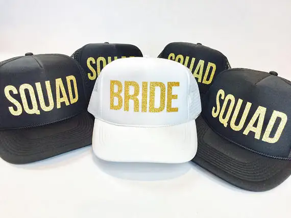 custom glitter Bride Squad wedding bridesmaid hats Matron of honor Mesh Trucker Snapback trucker caps party favors decoration